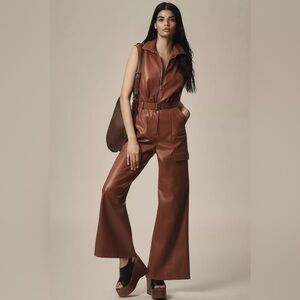Anthropologie Hutch Faux-Leather Utility Jumpsuit Size: S